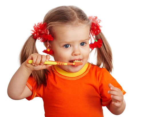 child brushing teeth